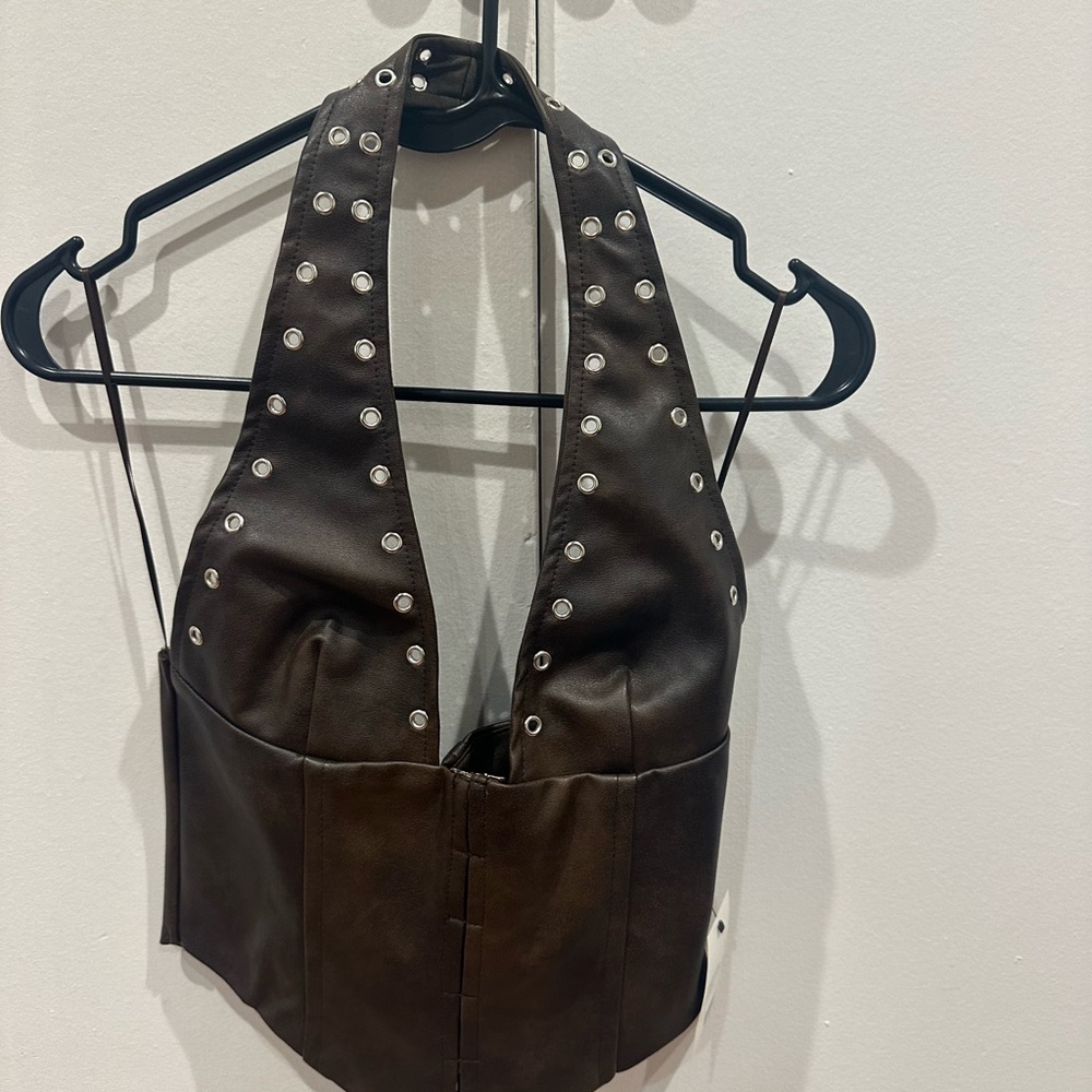 Studded Brown Halter Top